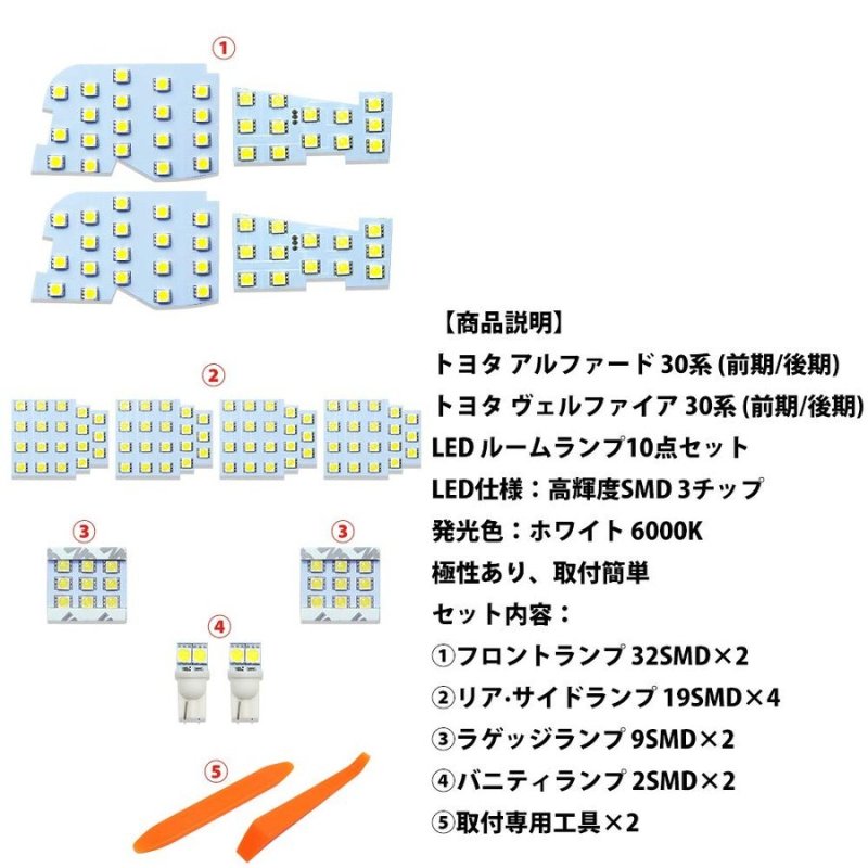 画像3: アルファード ヴェルファイア 30系 35系 前期 後期 LEDルームランプ 専用設計 取付簡単 ホワイト 爆光 6000k Alphard Velfire 30系 室内灯 カスタム 内装パーツ (3)