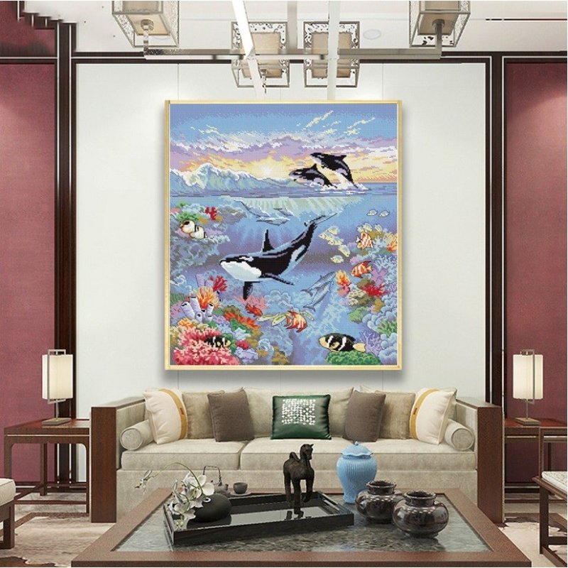 画像3: クロスステッチ 海洋ワールド 刺繍キット DIY 初心者 指ぬき 糸通し付き 家庭刺繍装飾品  裁縫 ホームデコレーション芸術  贈り物  創造的装飾 壁アート 芸術品 (3)