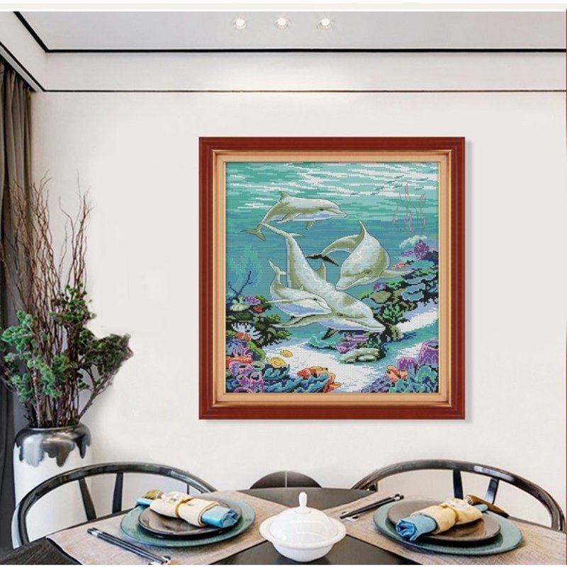 画像2: クロスステッチ 海洋世界 刺繍キット DIY 初心者 指ぬき 糸通し付き 家庭刺繍装飾品  裁縫 ホームデコレーション芸術  贈り物  創造的装飾 壁アート 芸術品 (2)