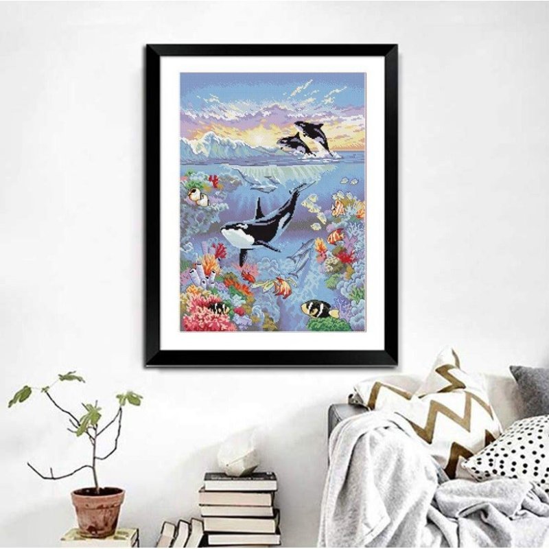 画像5: クロスステッチ 海洋ワールド 刺繍キット DIY 初心者 指ぬき 糸通し付き 家庭刺繍装飾品  裁縫 ホームデコレーション芸術  贈り物  創造的装飾 壁アート 芸術品 (5)