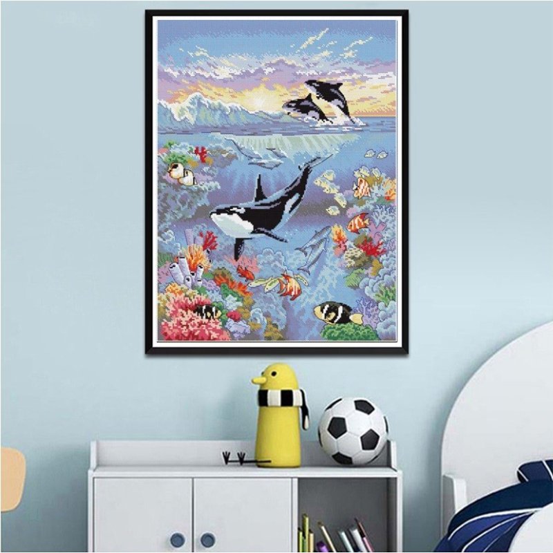 画像7: クロスステッチ 海洋ワールド 刺繍キット DIY 初心者 指ぬき 糸通し付き 家庭刺繍装飾品  裁縫 ホームデコレーション芸術  贈り物  創造的装飾 壁アート 芸術品 (7)