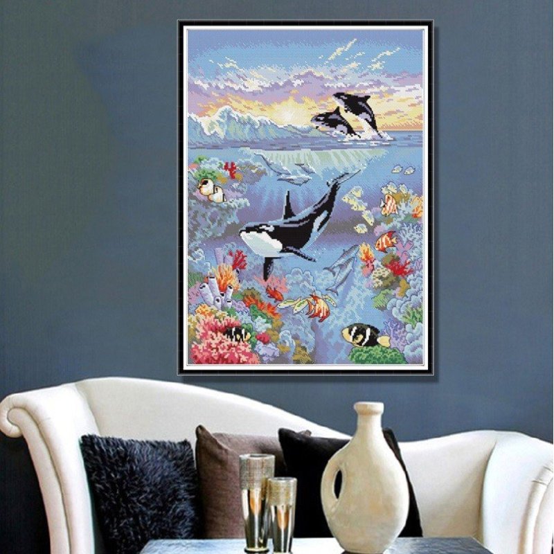 画像8: クロスステッチ 海洋ワールド 刺繍キット DIY 初心者 指ぬき 糸通し付き 家庭刺繍装飾品  裁縫 ホームデコレーション芸術  贈り物  創造的装飾 壁アート 芸術品 (8)