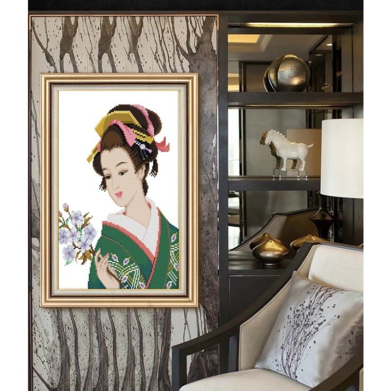 画像4: クロスステッチ 美人2 刺繍キット DIY 初心者 指ぬき 糸通し付き 家庭刺繍装飾品 裁縫 ホームデコレーション芸術 贈り物 創造的装飾 壁アート 芸術品 (4)