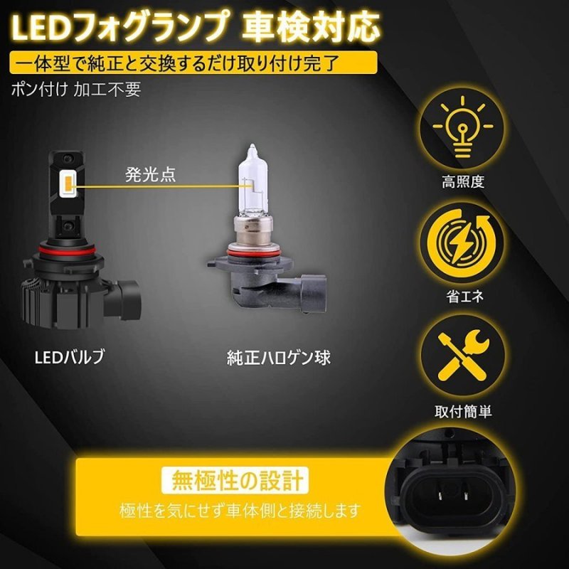 画像3: HB4 9006 LED フォグランプ 車検対応 イエロー 6000LM 3000K led交換 バルブ 高輝度 ヘッドライト ファンレス 一体型 ポン付け 純正交換 角度調整 取付簡単 (3)