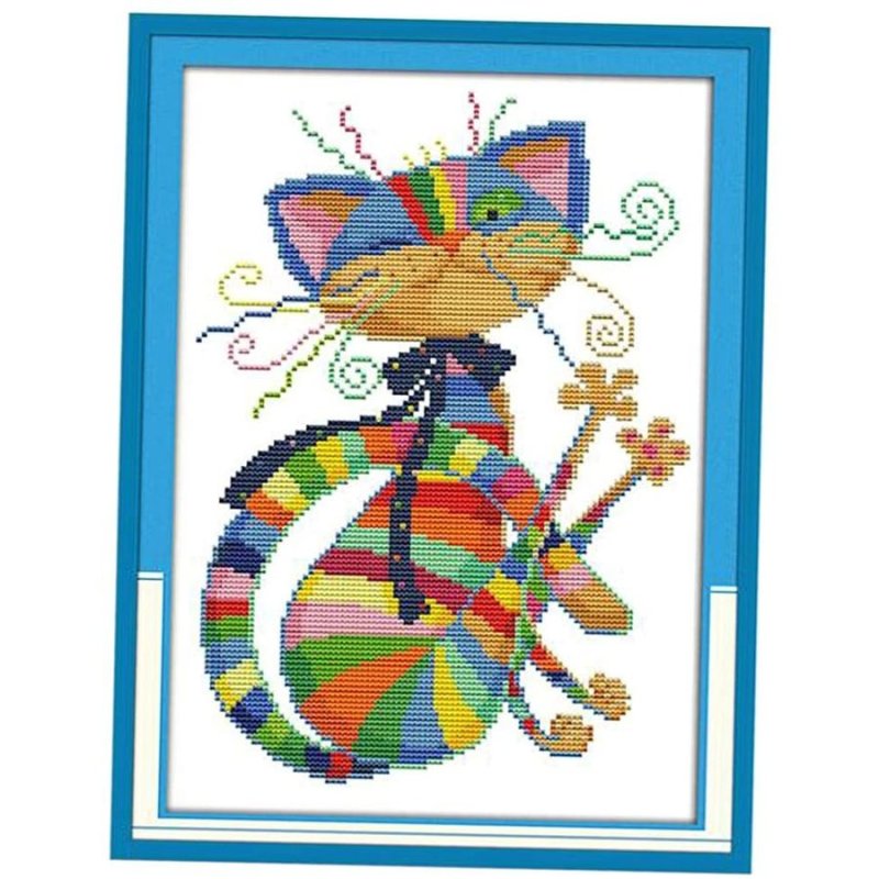 画像2: 刺繍キット 猫ちゃん クロスステッチ カラー 動物 図柄印刷 ねこ かわいい 図案 居間 リビング 日本説明書付き 雰囲気一新 糸通し付き 手芸キット 送料無料 (2)