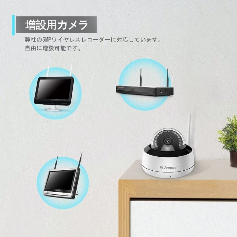 画像3: Jennov増設専用 ドーム型防犯カメラ 屋外 wifi 防水 500万画素 1920P ワイヤレス マイク付き 録音機能定点式 室内 監視カメラ ワイヤレス 一年保証 (3)