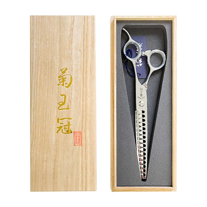 画像3: 菊王冠 7インチ ブレンディングシザー トリミングシザー カット率70〜80% 日本製 スキバサミ セニング 理美容師 ペット犬グッズ 送料無料 (3)