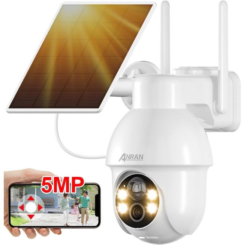 画像1: ソーラー式 防犯カメラ ワイヤレス 500万画素 IP65 防水 屋外 パンチルト PTZ 広角 360° 夜間カラー撮影 動体検知 警報通知 監視カメラ 家族共有 人体検知 (1)