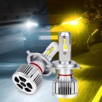 画像1: H4 LED ヘッドライト 車検対応 H4 Hi/Lo LED 12V/24V車適合 トラック対応 ホワイト イエロー 6500K?3000K Loビーム 2色切替 メモリー機能付き 30W 8800LM カットラインあり 純正交換 ポン付け 静音ファン 防水仕様 日本語取説 2本セット (1)