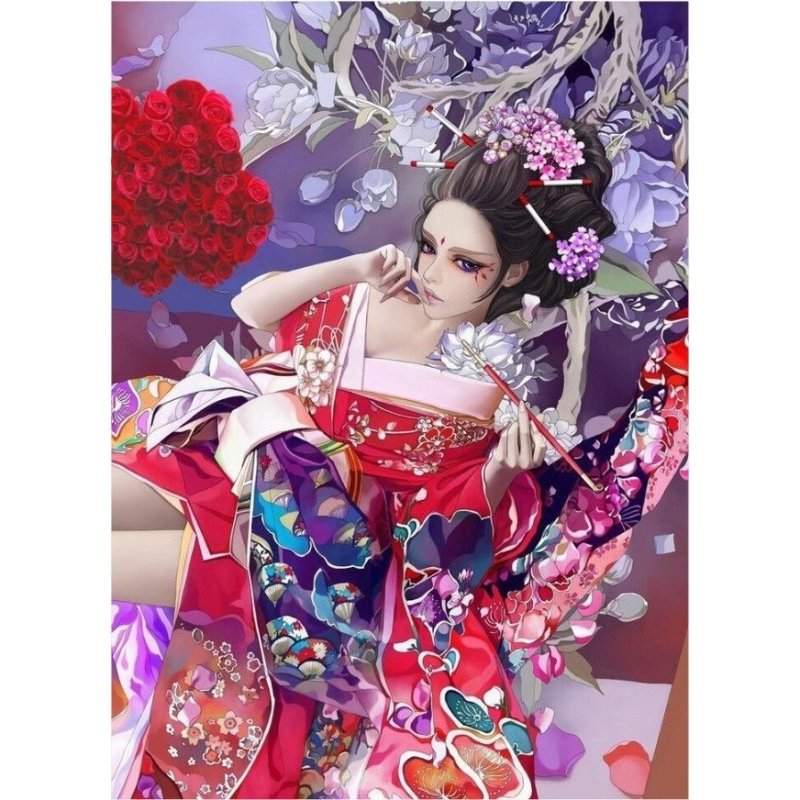 画像1: クロスステッチ  DIY 刺繍キット 図案 手芸 舞妓 和風 美しい 日本文化 初心者 簡単 刺繍 指ぬき 糸通し付き 送料無料 (1)