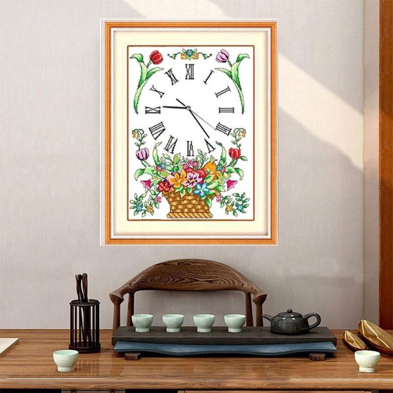 画像3: クロスステッチキット 刺繍 キット フラワー バスケット 時計 花 花かご ヨーロピスタイル 手芸キット 手芸キット 進級 初心者 手作り 室内刺繍 送料無料 (3)