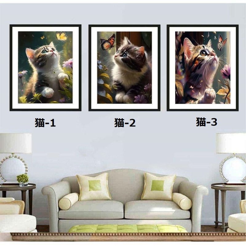 画像1: 5D ダイヤモンドアート セット ねこ 猫 可愛 動物 DIYビーズ絵画 やり方簡単 DIY 手作り 大人 子供 部屋 喫茶 初心者 現代壁アート 装飾品 手芸キット アート (1)