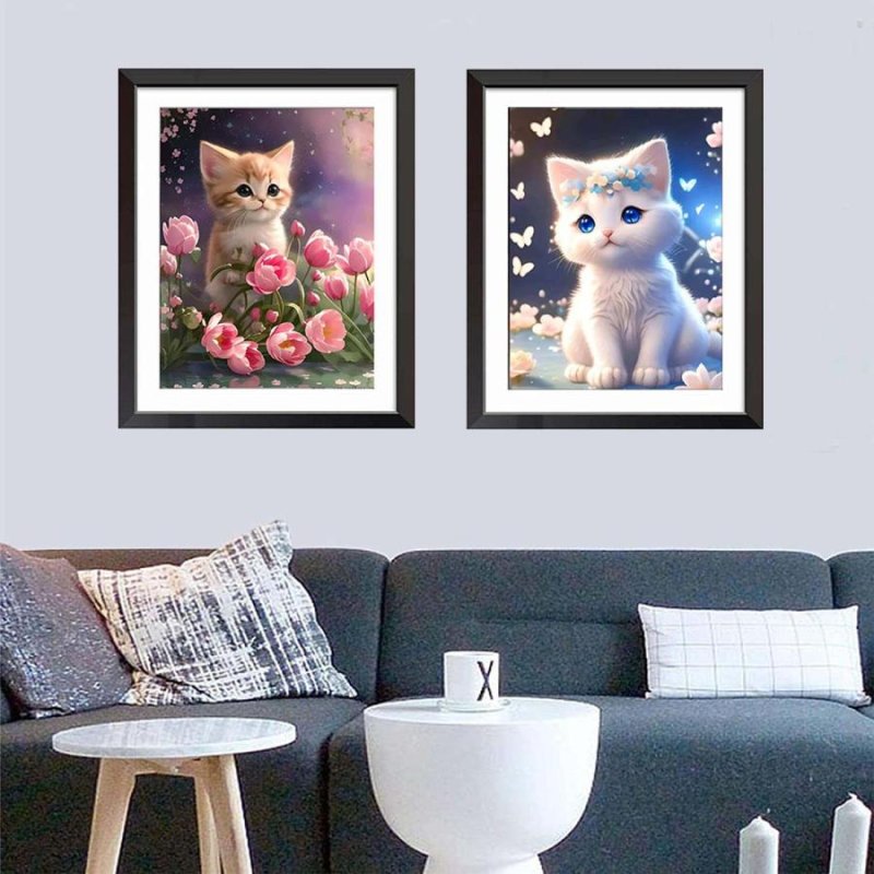 画像2: 5D ダイヤモンドアート セット ねこ 猫 可愛 動物 DIYビーズ絵画 人気 やり方簡単 DIY 手作り 大人 子供 部屋 喫茶 初心者 現代壁アート 装飾品 手芸キット (2)