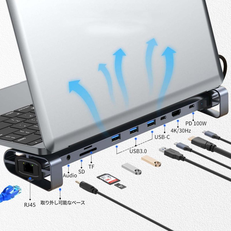 画像3: USB Type-C ハブ 10-in-1 USB変換アダプタ HDMI 4K USB3.0 ポート PD急速充電 SDカードリーダー 高速 データ移行 USBハブ typec SDカード jy002 (3)