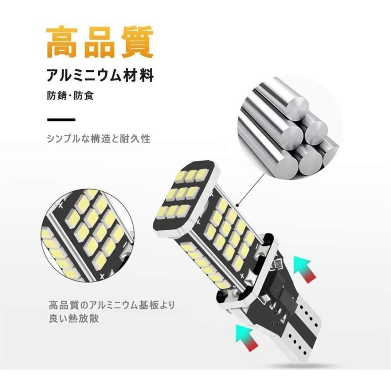 画像3: バックランプ T15 T16 ホワイト6000k LED キャンセラー内蔵 ウェッジ球 後退灯 45連SMDチップ LEDテールランプ 爆光 無極性 2個セット 一年保証 (3)
