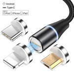 画像2: 充電ケーブル マグネット式 2m 3in1 iPhone充電 Android充電 Lightning Micro usb Type-C 急速充電 1本で3役 多機種対応 ナイロン編み 高耐久 送料無料 (2)