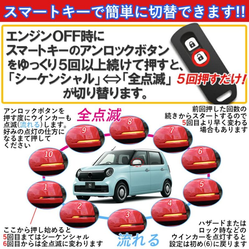 画像7: HONDA N-ONE N-WGN N-BOX CR-V FREED シャトル オデッセイ ヴェゼル アコードハイブリット LEDドアミラーシーケンシャルウインカー 流れる 全点滅 切替可能 (7)