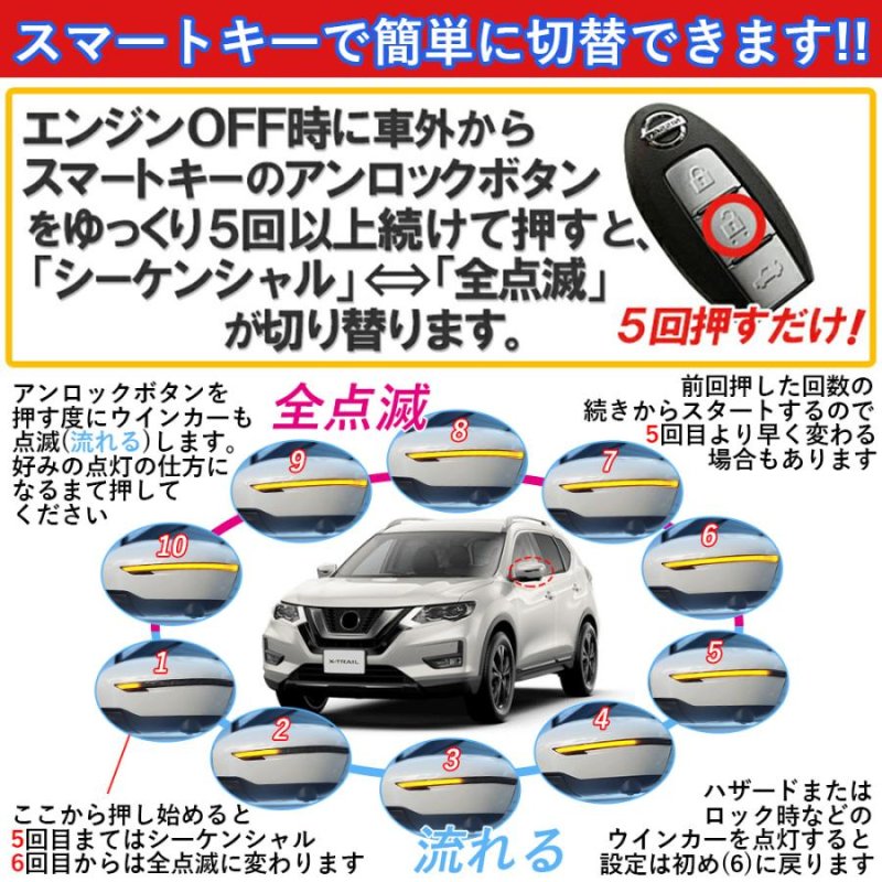 画像5: 日産 X-TRAIL LEDドアミラーシーケンシャルウインカー エクストレイル T32 対応 【流れる/全点滅 切替可能】車検対応 一年保証 (5)