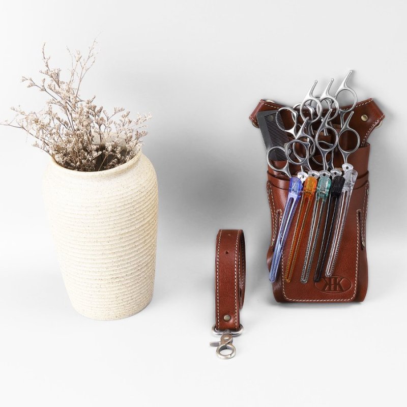 画像7: シザーケース 高級本革 6丁入り 美容師 理容師 トリマー用 プロ用 左利きも使え ハサミ収納 ハサミバック シザーバッグ 本革ベルト付き 全6色 肩掛け 腰掛け (7)