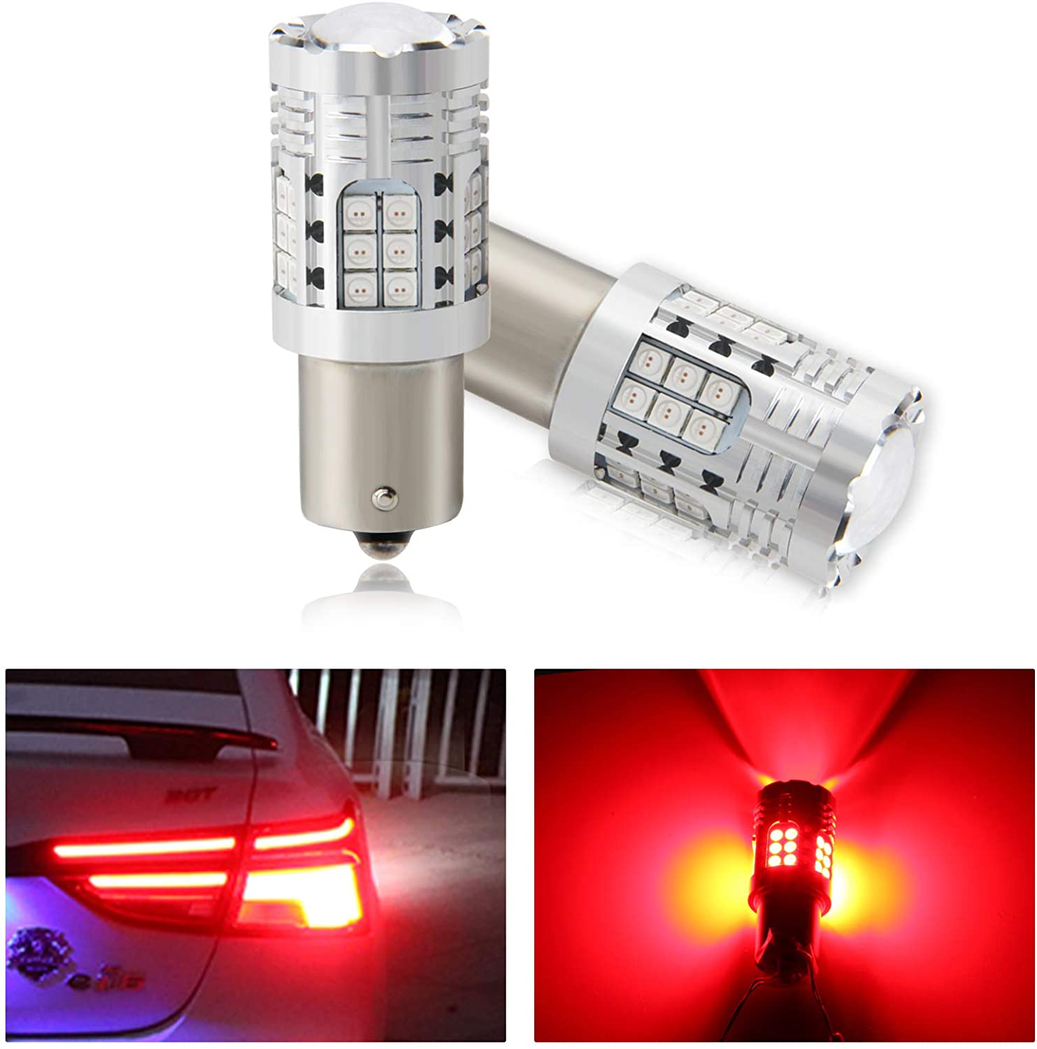 S25 LED シングル球 ブレーキライト テールランプ バックランプ BAY15D ピン180° 赤 側面 +正面レンズ36SMD 12V/24V兼用 DC9-50V ハイブリッド/EV/トラック対応