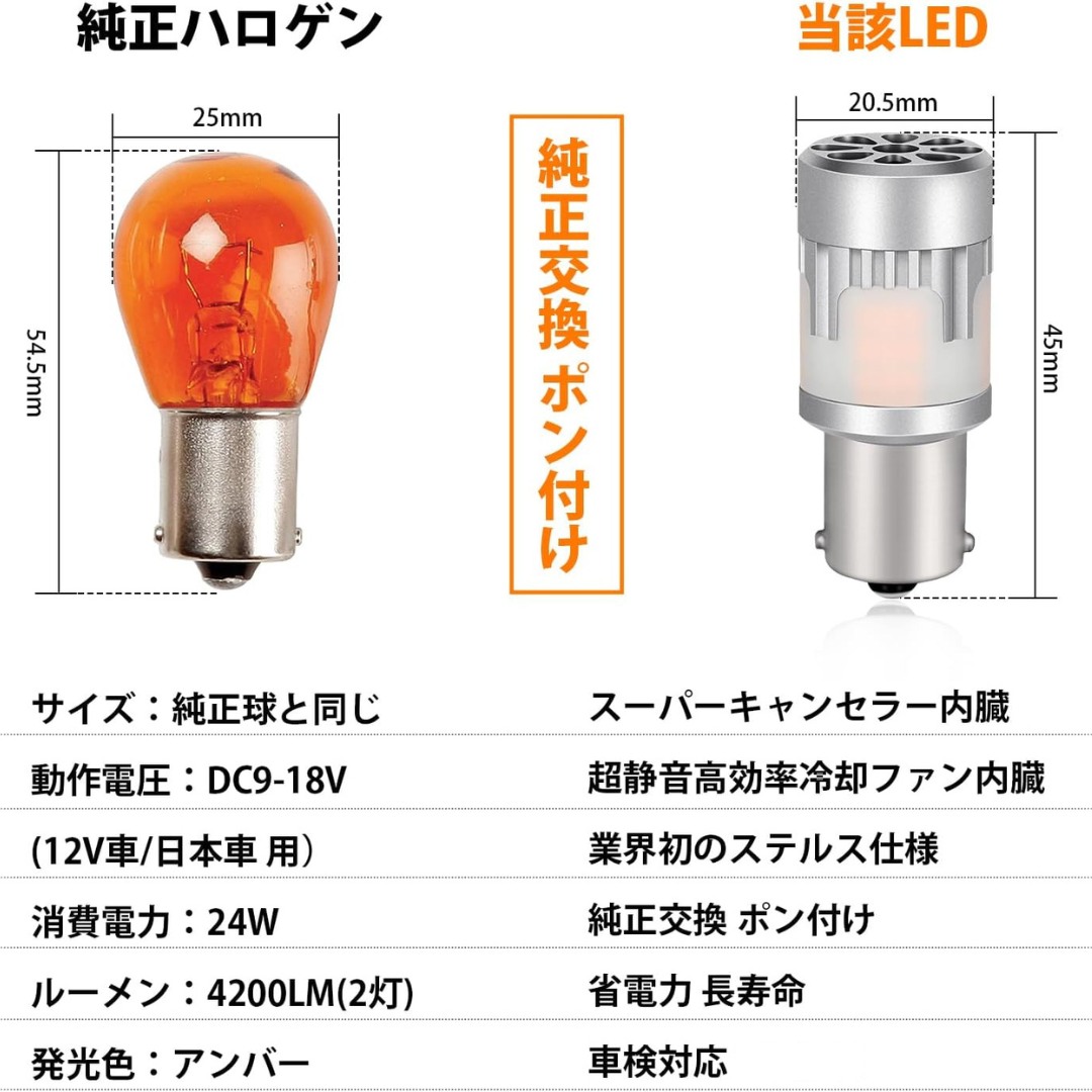 S25 150度 ピン角違い バルブ ステルスウインカー アンバー2個 ハイフラ
