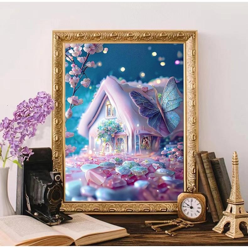 5D ダイヤモンドアート キット 花の家 景色 ハウス ピンク 異世界 魔法 宝石 ビーズ DIY ビーズ絵画キット 図案 初心者 中級者 やり方  簡単 子供 大人 子供向け 手作り 現代アート 装飾品 三四郎市場 送料無料