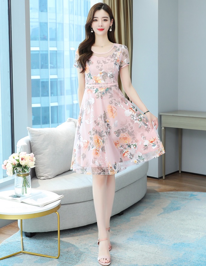 花柄ワンピース 花柄 上品 春夏 ガーリー デート レストラン 挨拶 きれいめ 清楚 かわいい 半袖 ミディアム丈 ロングワンピ レディース ロング オシャレ 通勤 結婚式 お出かけ 大人 代 30代キュート 三四郎市場