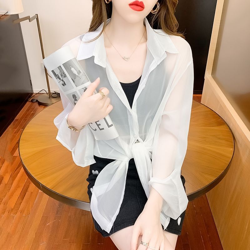 シースルーブラウス 長袖 おしゃれ オシャレ 綺麗 スリム トップス パーティー 買物 デート 夏 秋 カジュアル お出かけ 大人 代 30代 50代 リンクコーデ 親子ペア ペアルック 親子コーデ お揃いコーデ 韓国 三四郎市場