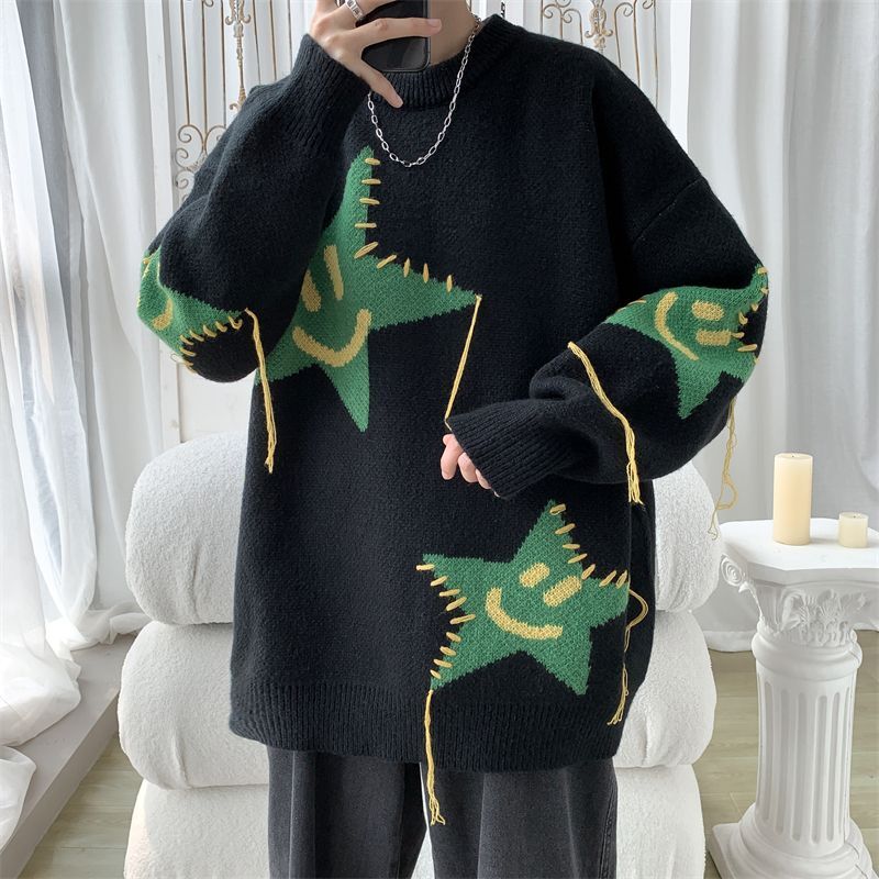 ニット セーター 大きいサイズ 星 スター 学生 普段着 部屋着 着心地抜群 韓国 原宿 気分変える おしゃれ オシャレ お洒落 個性的 個性派 動きやすい ゆったり 個性 ファッション トレンド 流行 メンズ メンズファッション ブラック ピンク 三四郎市場