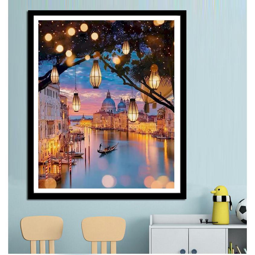 ダイヤモンドアート ヨーロッパ 城 川 ランタン 夜景 キット 癒し ビーズ絵画 人気 やり方簡単 DIY 手作り 大人 子供 部屋 喫茶 初心者 現代壁アート 送料無料 アート