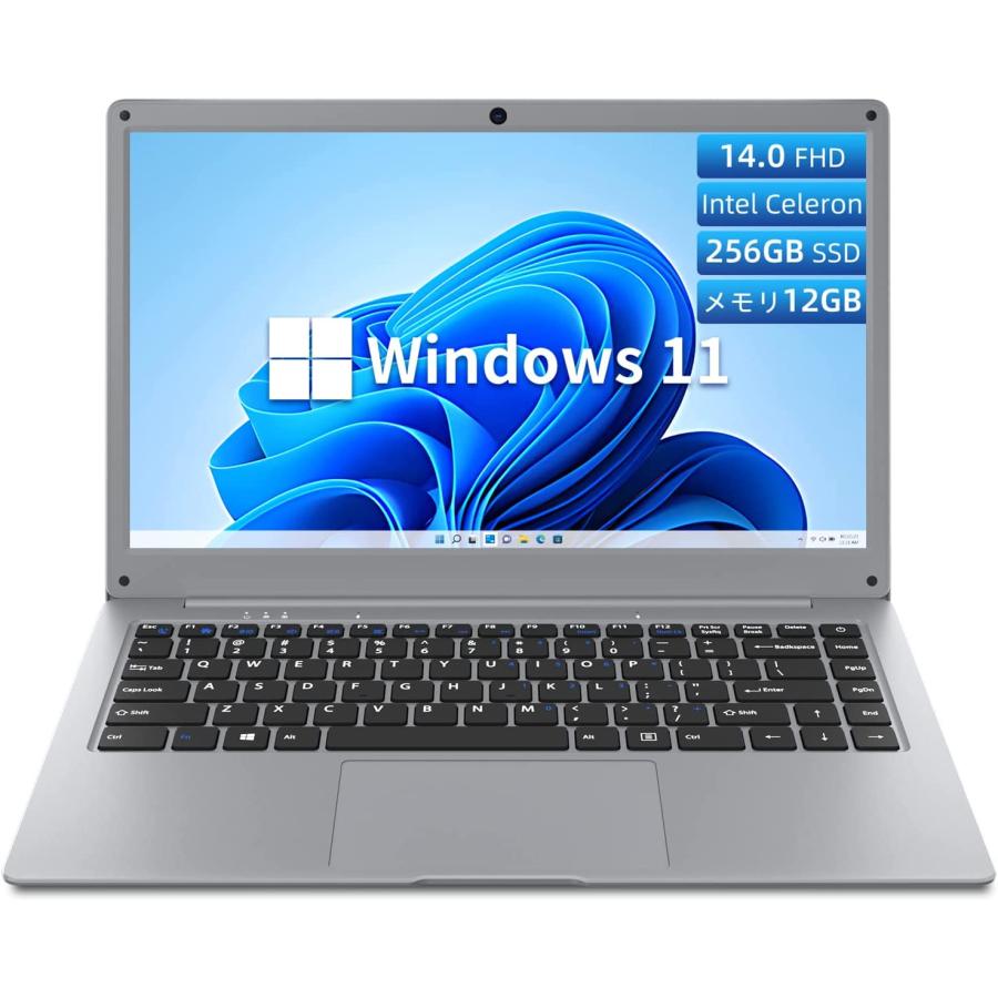 画像1: Windows11 ノートパソコン 14インチ メモリ12GB SSD256GB 1920X1080フルHD液晶 Intel Celeron 軽量薄型 日本語キーボードフィルム付き (1)