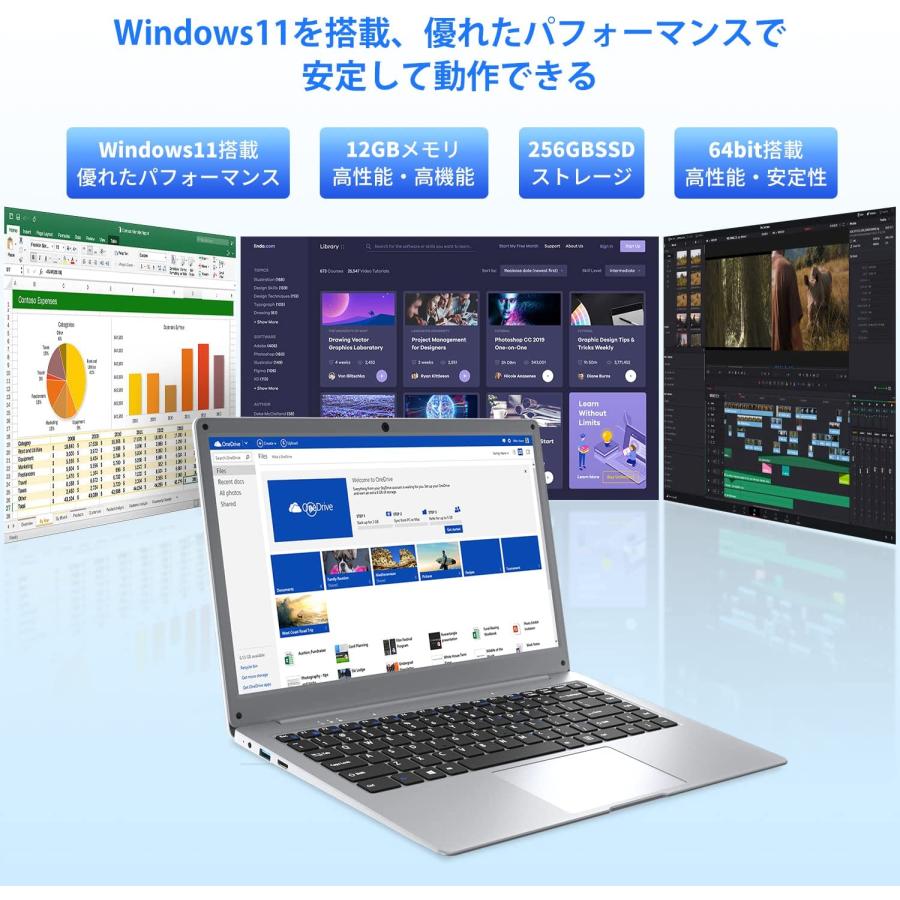 Windows11 ノートパソコン 14インチ メモリ12GB SSD256GB 1920X1080 