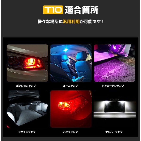 T10 LED バルブ ウェッジ球 3030 3連 ポジションランプ ナンバー灯 12V用 7色選択可 ルームランプ ライセンスランプ  ドアカーテシランプ 2個入り 三四郎市場