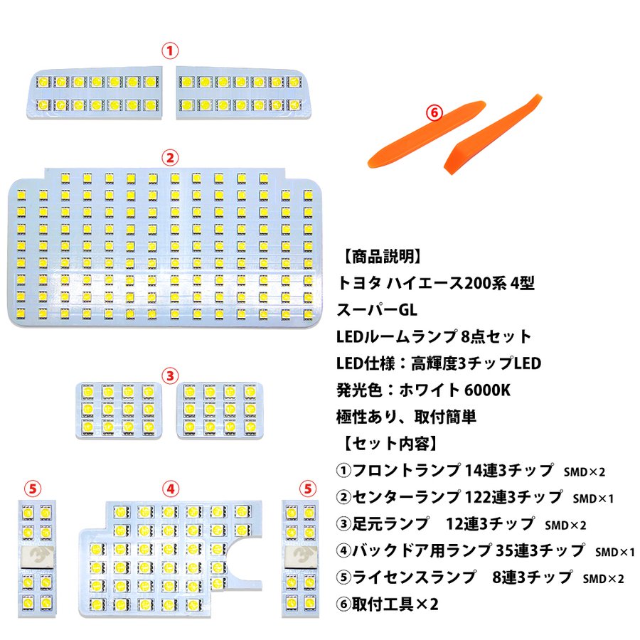 ハイエース スーパーGL 200系 LED ルームランプ 1型～5型