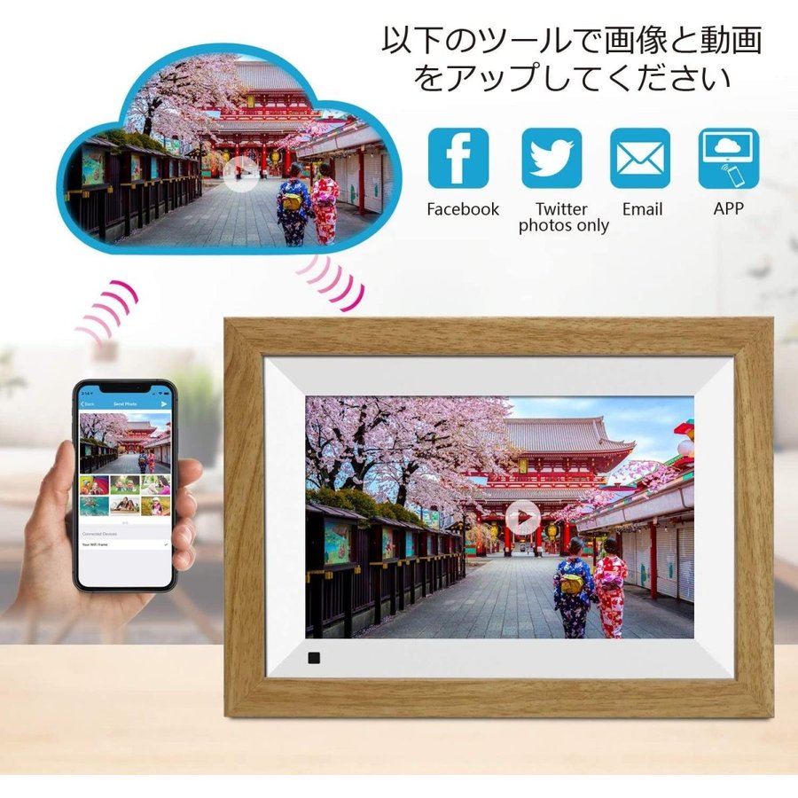 Wifi デジタルフォトフレーム 16gb内蔵ストレージ 10 1インチ タッチスクリーン 写真 音楽 動画 遠隔 転送 Ios Android 使用 カレンダー付 自動オンオフ Moonka